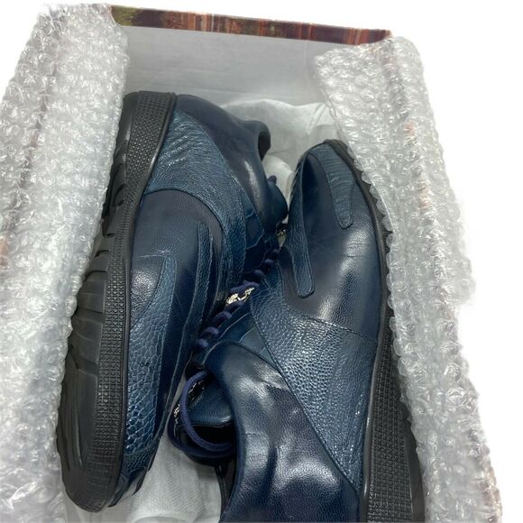 Studio Belvedere Sneakers Shoes Mens Size 8 M Bene Navy Blue Ostrich Lace Up - Picture 7 of 11